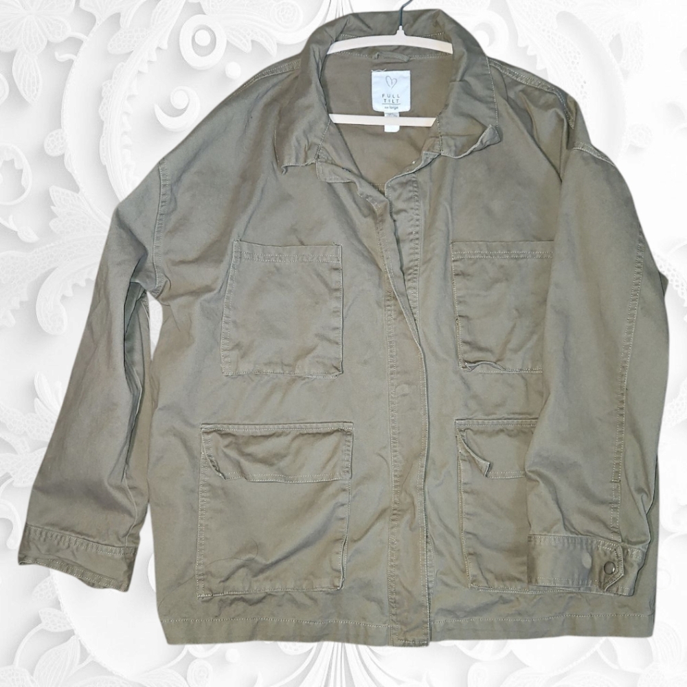 Full Tilt Patch Pocket Twill Women's‎ Olive Jacket XXL